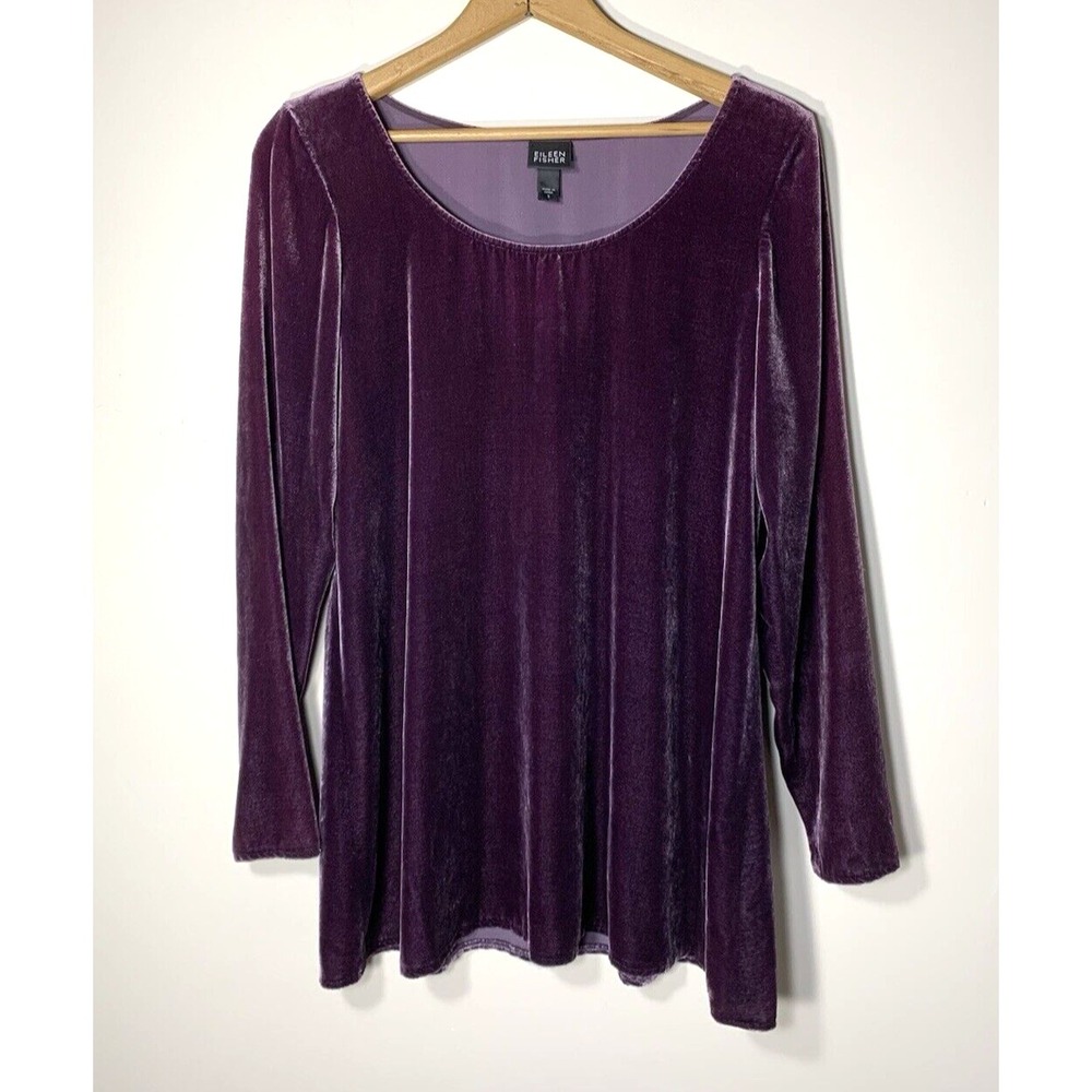 EILEEN FISHER Velour‎ Top Small Purple Tunic Silk Blend Swing Top